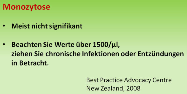 Empfehlung des New Zealand Best Practice Advocacy Centers zur Monozytose